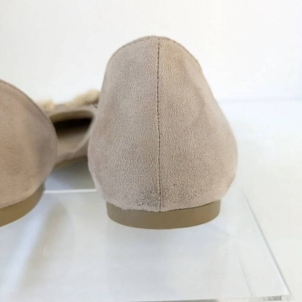 Restricted Flats 8.5 Taupe Faux Suede Pointed Toe Ribbon Fringe Shoes Boho - Picture 7 of 12